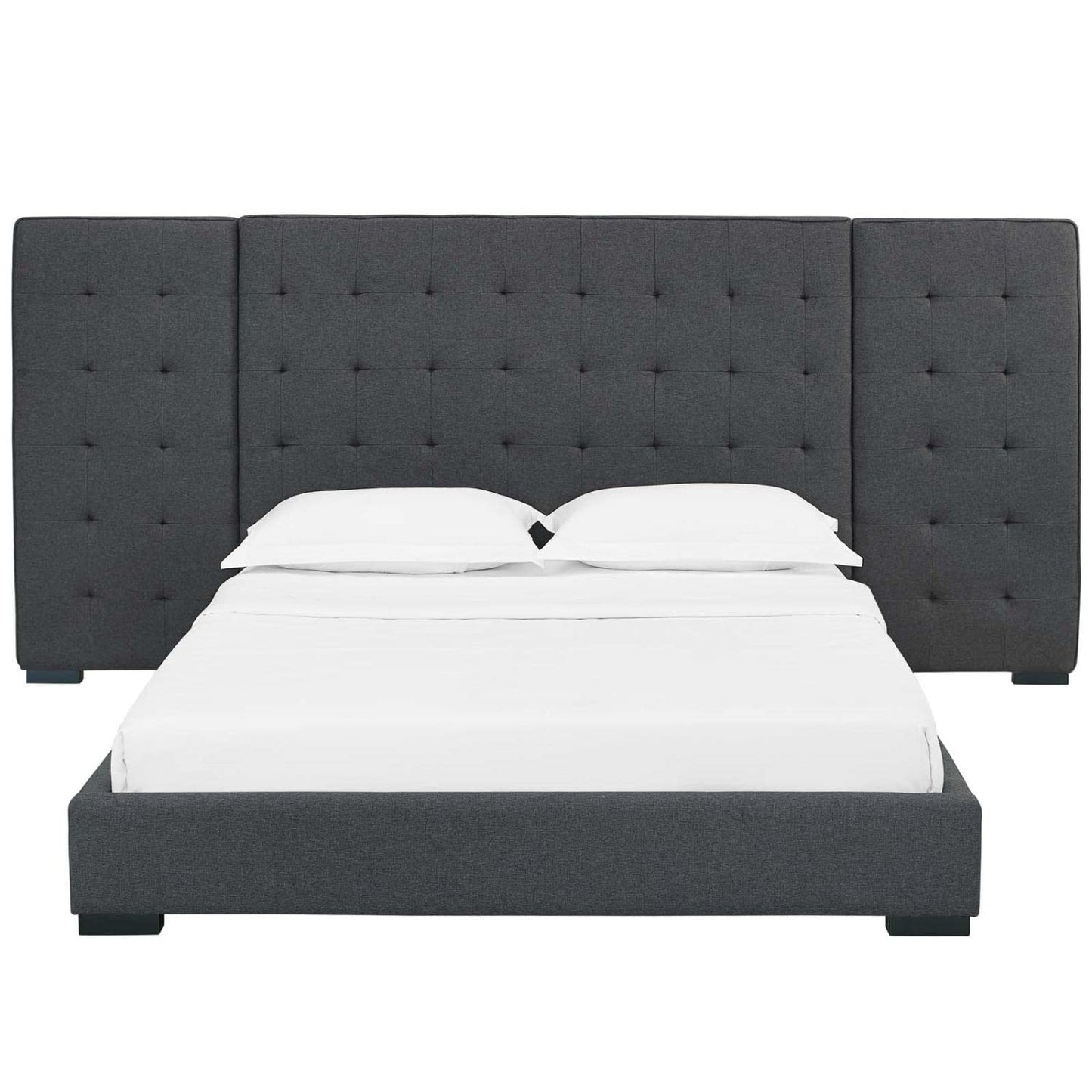 adjustable bed bases | CasaFoyer Sierra Queen Upholstered Fabric Platform Bed | Timeless Charm | Soft Polyester Upholstery | Foam Padded | Wall Panels | Black-Stained Wood Legs | Biscuit Tufting | Sturdy Slat Support | Accommodates Various Mattresses | 1322 lbs Weight Capacity | casafoyer.myshopify.com
