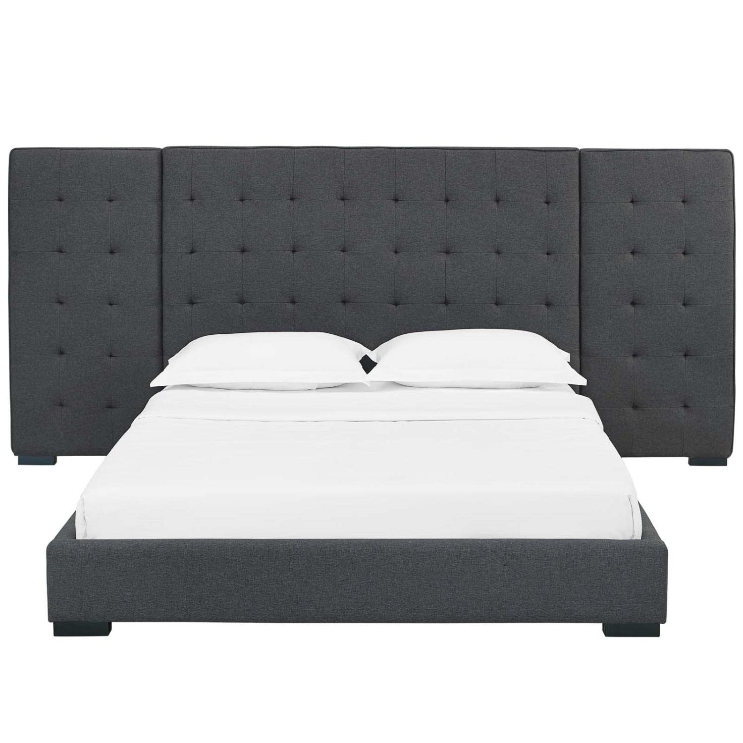 adjustable bed bases | CasaFoyer Sierra Queen Upholstered Fabric Platform Bed | Timeless Charm | Soft Polyester Upholstery | Foam Padded | Wall Panels | Black-Stained Wood Legs | Biscuit Tufting | Sturdy Slat Support | Accommodates Various Mattresses | 1322 lbs Weight Capacity | casafoyer.myshopify.com