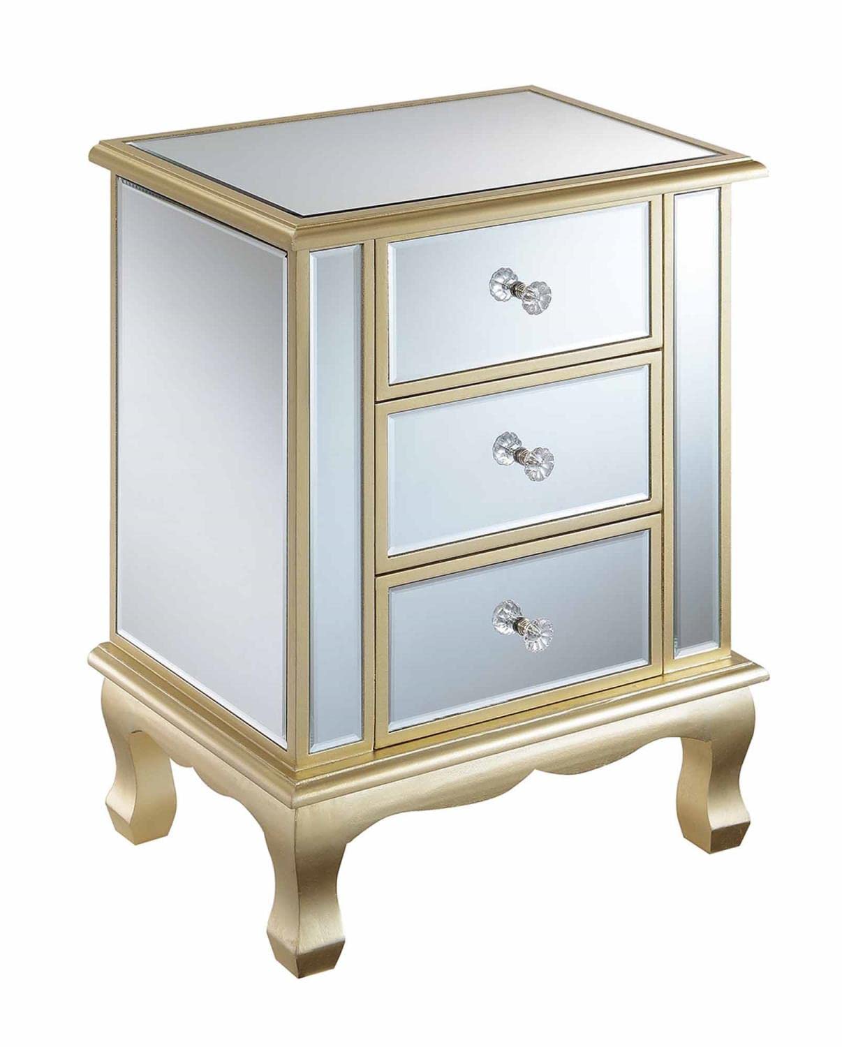 TABLE | Ergode Gold Coast Vineyard Mirrored 3 Drawer End Table | Elegant Charm, Faux Crystal Knobs, Ample Storage, Timeless & Contemporary Design | casafoyer.myshopify.com