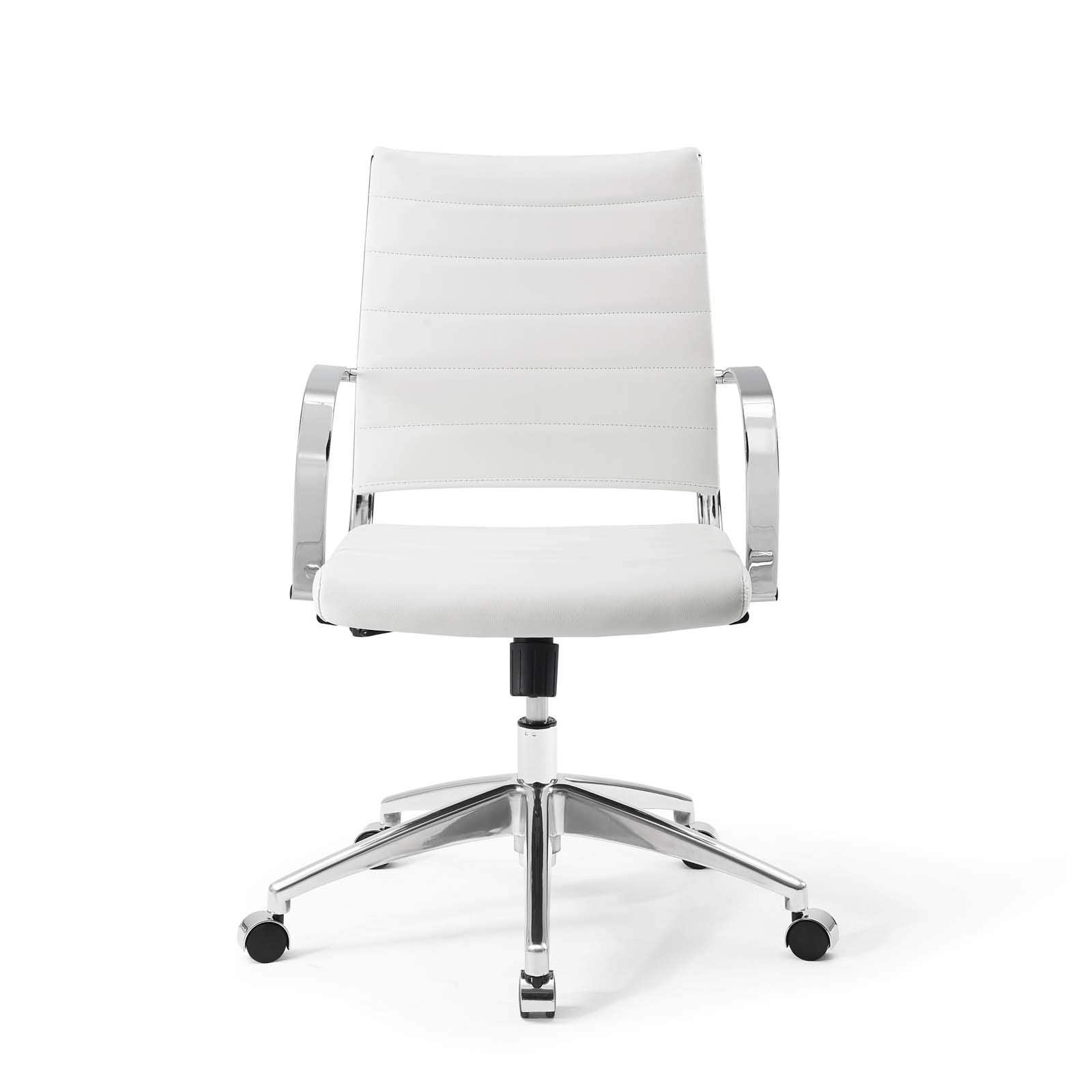 home office desk chairs | CasaFoyer Jive Mid Back Office Chair | Stylish & Comfortable | Faux Leather Back | Padded Seat Cushion | 90-Degree Wrist Angling Armrests | Chrome-Plated Aluminum Base | Dual-Wheel Casters | Perfect for Modern Offices | casafoyer.myshopify.com
