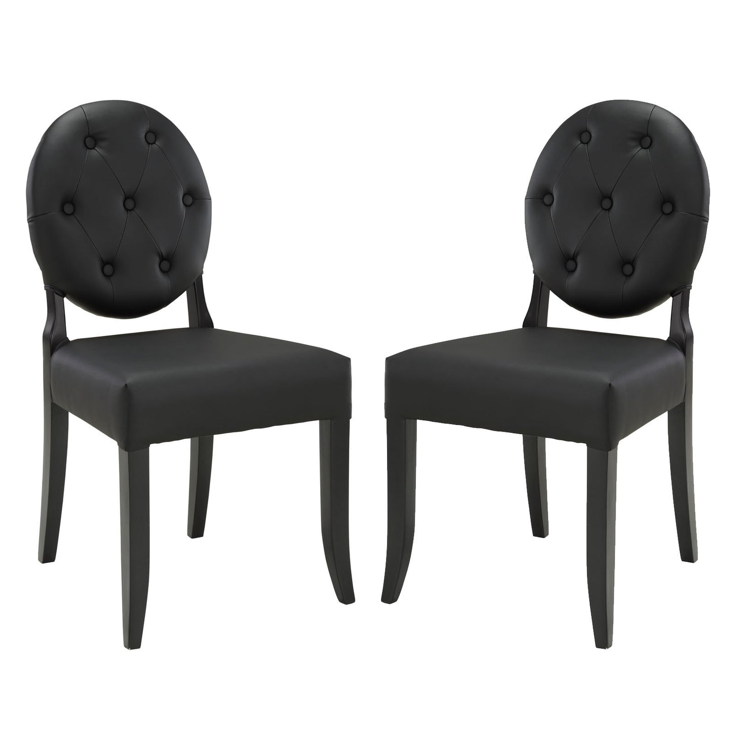 home office desk chairs | CasaFoyer Button Chair Set | Vinyl Installation | Transparent Design | Black Upholstery | Sleek Black Legs | Comfortable Seating | Set of 2 | casafoyer.myshopify.com