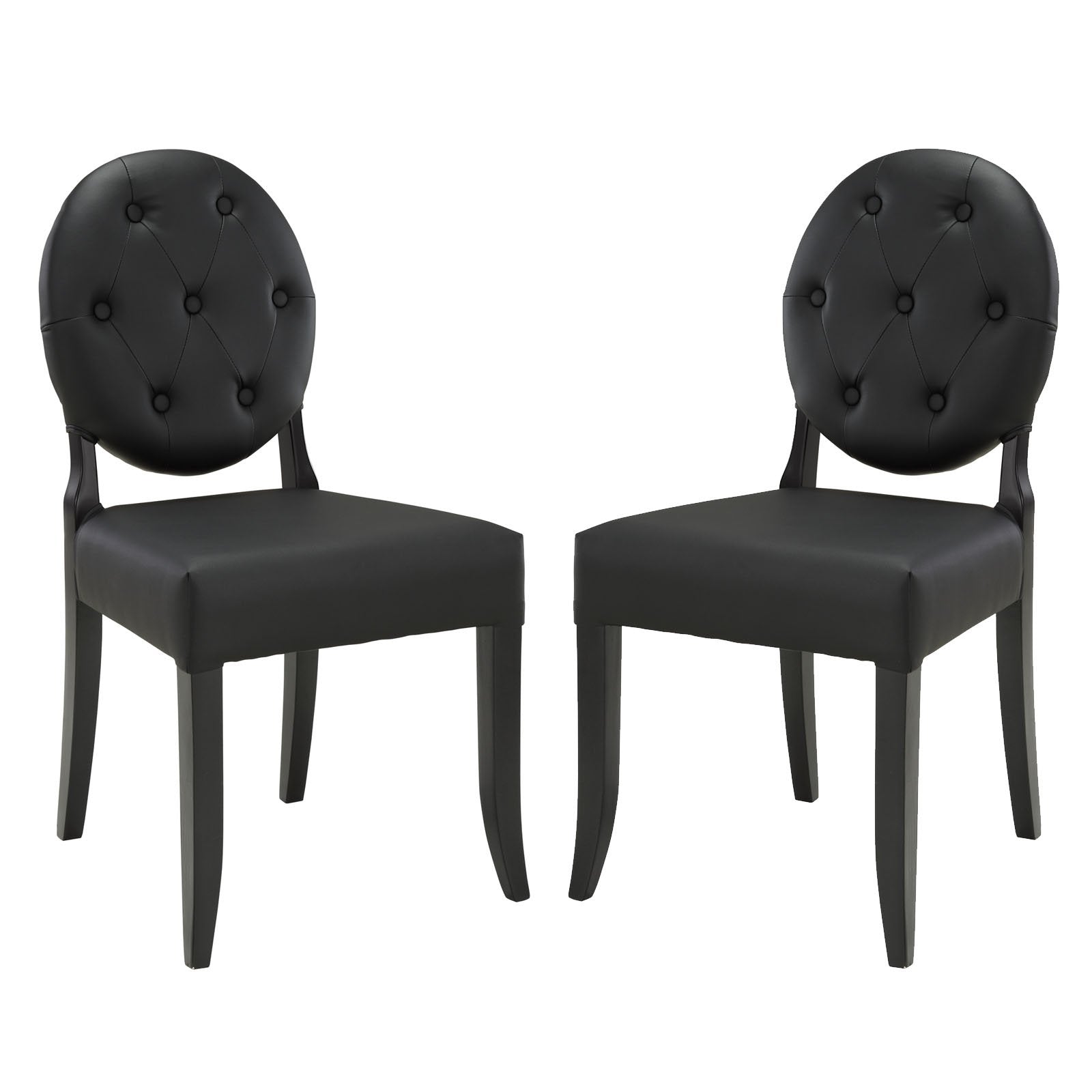 home office desk chairs | CasaFoyer Button Chair Set | Vinyl Installation | Transparent Design | Black Upholstery | Sleek Black Legs | Comfortable Seating | Set of 2 | casafoyer.myshopify.com