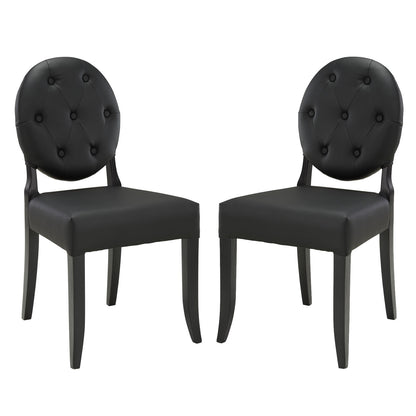 home office desk chairs | CasaFoyer Button Chair Set | Vinyl Installation | Transparent Design | Black Upholstery | Sleek Black Legs | Comfortable Seating | Set of 2 | casafoyer.myshopify.com