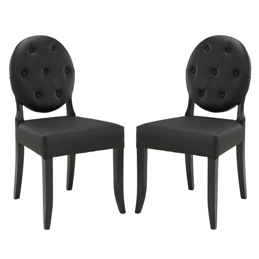 home office desk chairs | CasaFoyer Button Chair Set | Vinyl Installation | Transparent Design | Black Upholstery | Sleek Black Legs | Comfortable Seating | Set of 2 | casafoyer.myshopify.com