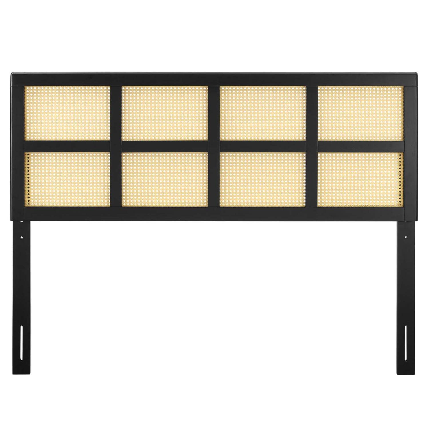 headboards | CasaFoyer Luana Cane Woven Rattan King Headboard | Tropical Vibes | Mid-Century Modern Style | Organic Aesthetic | Solid Rubberwood | Long-Lasting Durability | Compatible with Billie and Margo Bed Frames | Easy Assembly | Black | casafoyer.myshopify.com