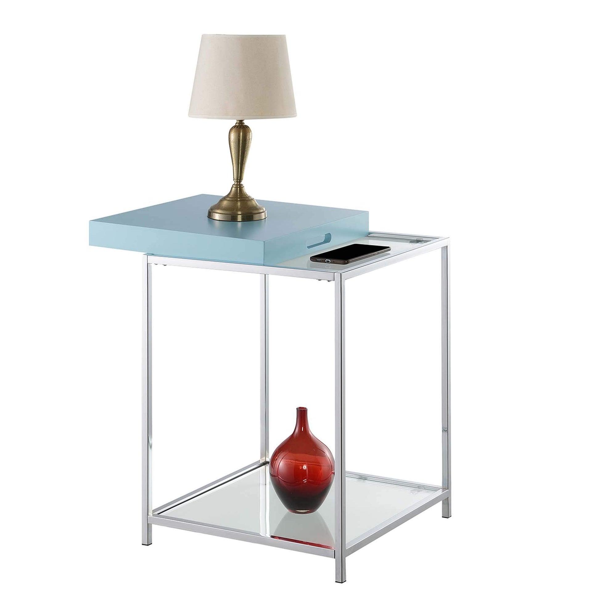 TABLE | Ergode Palm Beach End Table | Colorful & Contemporary Style | 2 Glass Shelves | Reversible Tray | Easy Cleaning | Durable Steel Frame | casafoyer.myshopify.com