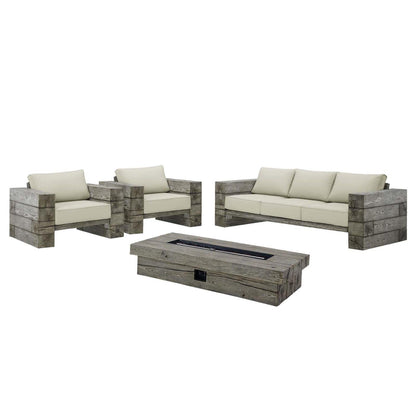 kitchen and dining room sets | CasaFoyer Manteo Outdoor Patio 4 Piece Set | Sofa, Armchairs, Fire Pit Table | Rustic Coastal Design | Driftwood Finish | All-Weather Cushions | Propane Gas Fire Table | PVC Cover Included | Chair Weight Capacity: 441 lbs | Sofa Weight Capacity: 1323 lbs | casafoyer.myshopify.com