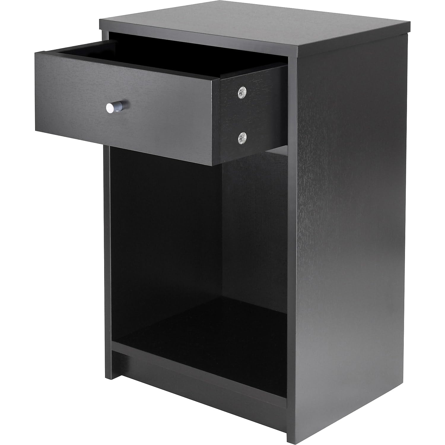 TABLE | CasaFoyer Squamish Accent Table | Versatile Nightstand with Drawer & Open Cabinet | 15.75 x 12.5 x 23.8 | Black Veneer | Assembly Required | casafoyer.myshopify.com