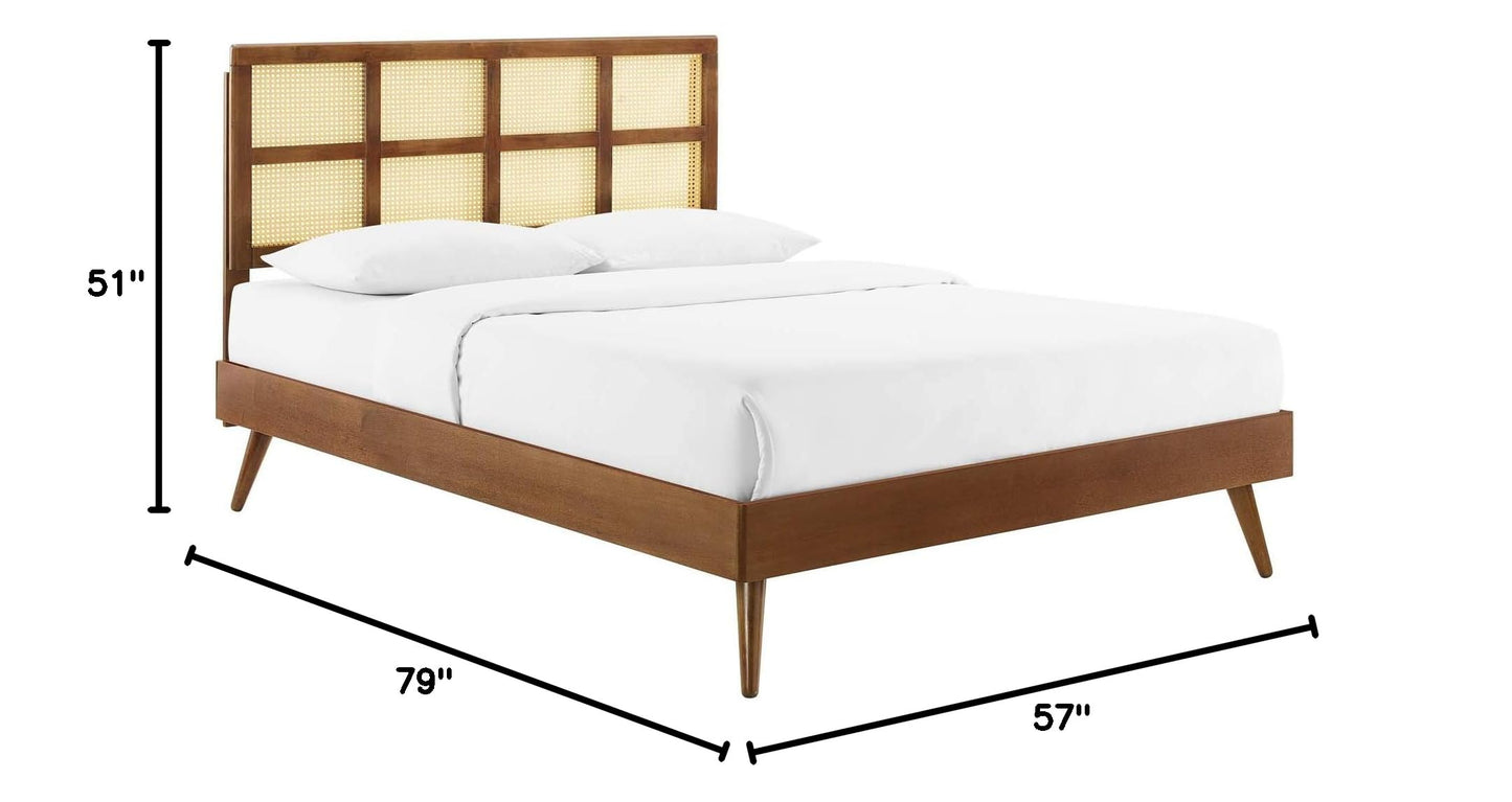 Bed | CasaFoyer Sidney Woven Cane Rattan Wood Full Platform Bed | Retro-Inspired | Natural Look | Durable Construction | No Box Spring Needed | Luana Cane Headboard | Margo Bed Frame | casafoyer.myshopify.com