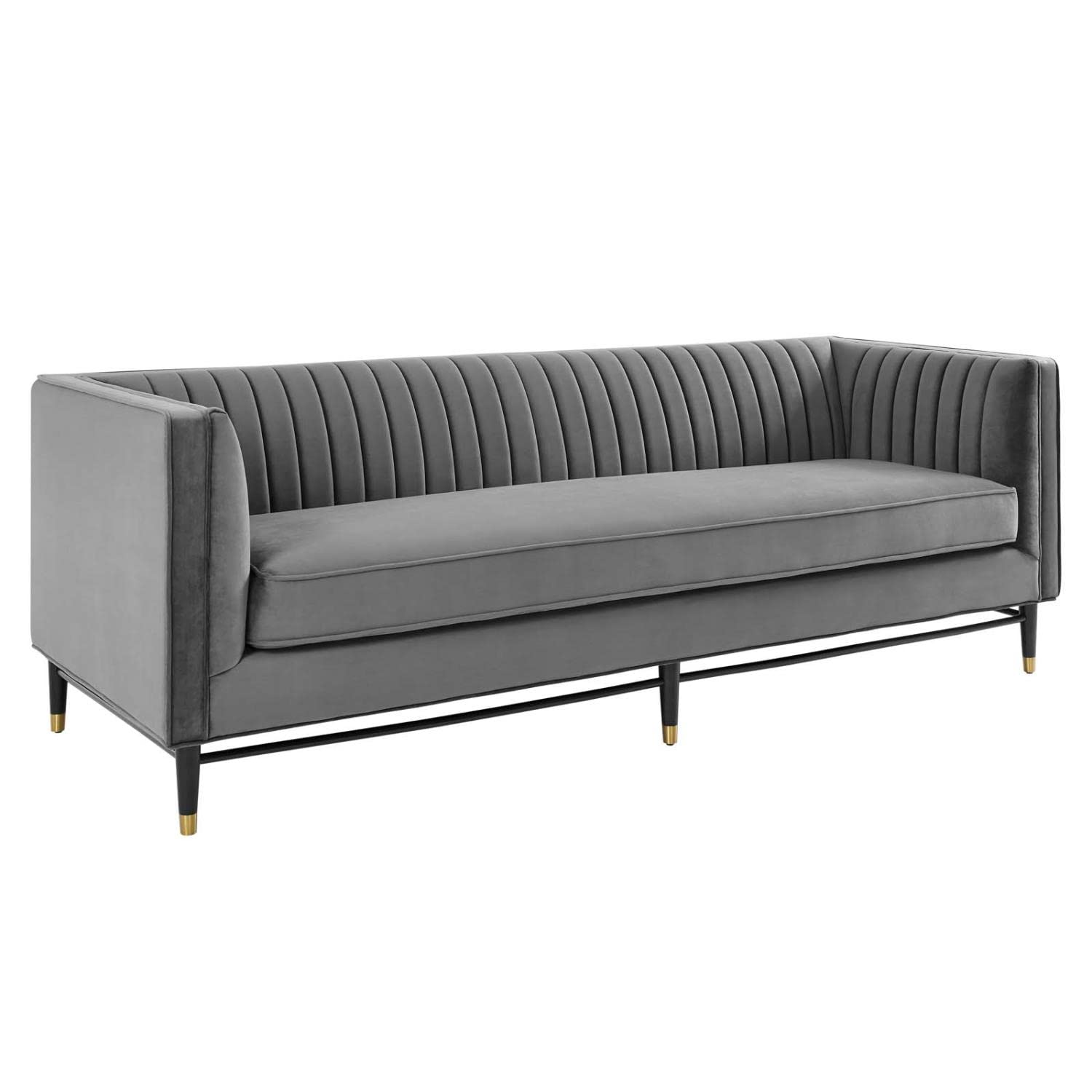 sofas | CasaFoyer Devote Channel Tufted Performance Velvet Sofa | Elegant Gray | Vertical Channel Tufting | Stain-Resistant Velvet | Dense Foam Padding | Durable Rubberwood Legs | Perfect for Living Room, Bedroom, or Office | casafoyer.myshopify.com