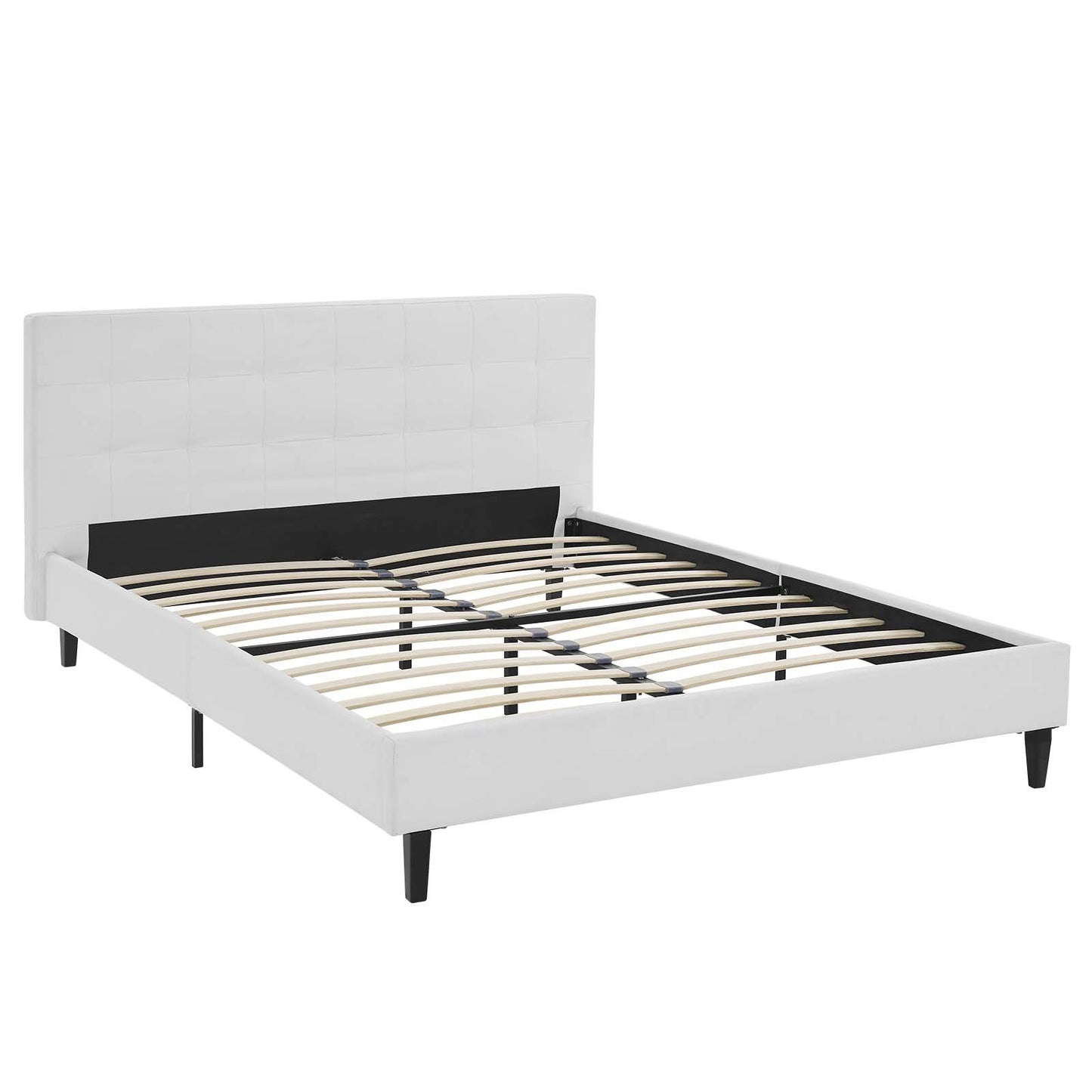 Bed | CasaFoyer Linnea Platform Bed | Elegant Padded Vinyl Base | Tufted Headboard | Solid Wood Legs | No Box Spring Needed | Supports Memory Foam, Spring, Latex, Hybrid | Chic-Luxe Look | 1300 lbs Weight Capacity | Queen Size (Mattress Not Included) | casafoyer.myshopify.com