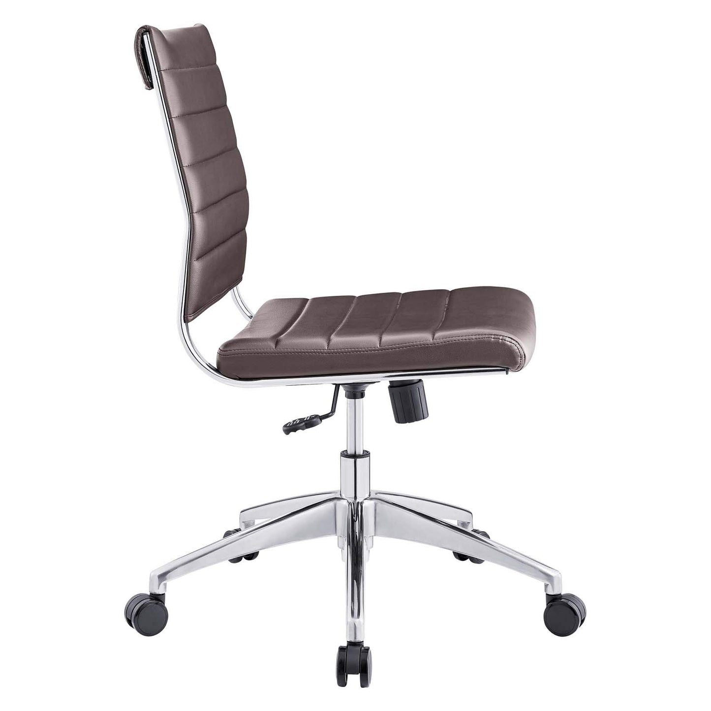 home office desk chairs | CasaFoyer Jive Mid Back Office Chair | Stylish & Functional | Comfortable Seating | Ribbed Vinyl Back | Armless Design | Chrome-Plated Aluminum Base | Easy Mobility | Tension Knob & Tilt Lock | Brown | casafoyer.myshopify.com