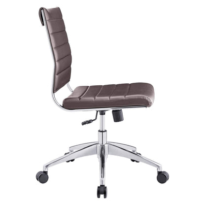 home office desk chairs | CasaFoyer Jive Mid Back Office Chair | Stylish & Functional | Comfortable Seating | Ribbed Vinyl Back | Armless Design | Chrome-Plated Aluminum Base | Easy Mobility | Tension Knob & Tilt Lock | Brown | casafoyer.myshopify.com