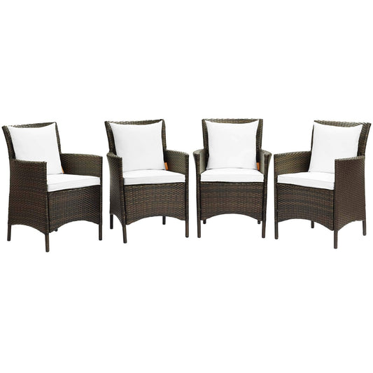 patio bistro sets | CasaFoyer Conduit Outdoor Patio Dining Armchair Set of 4 | Transitional Style | Powder-Coated Aluminum Frames | UV-Resistant Wicker Rattan | Waterproof Cushions | casafoyer.myshopify.com
