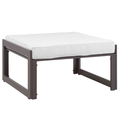 Ottoman | Fortuna Outdoor Patio Ottoman | Durable Aluminum | All-Weather Cushions | Contemporary Elegance | Ideal for Patios, Backyards, Poolside Areas | Brown White | casafoyer.myshopify.com