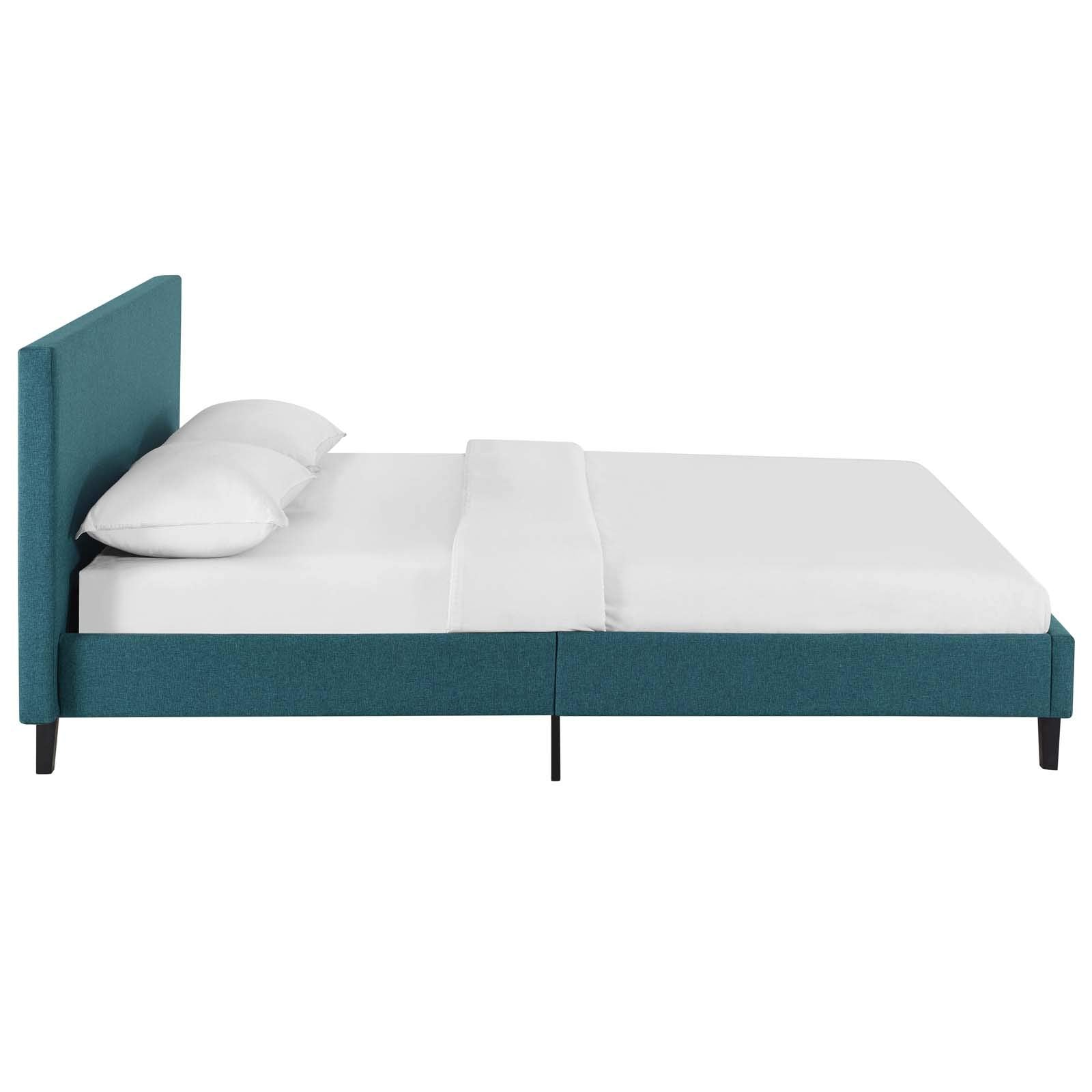 Bed | CasaFoyer Anya Platform Bed | Contemporary Design | Upholstered Polyester Fabric | Solid Wood Legs | Slatted Support System | Full Size Bed | Teal | casafoyer.myshopify.com