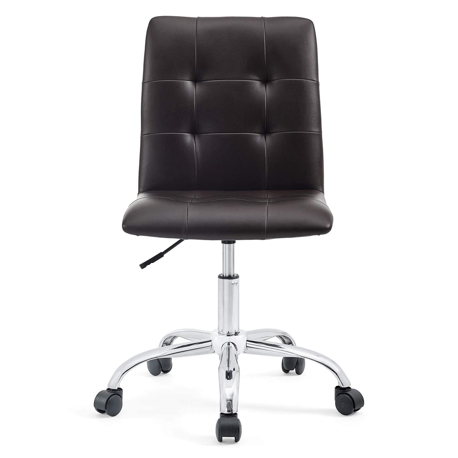 Chair | Prim Armless Office Chair | Modern & Luxurious Design | Adjustable Height | 360 Swivel | Faux Leather Upholstery | Chrome Base | Brown | casafoyer.myshopify.com
