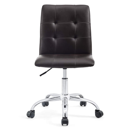 Chair | Prim Armless Office Chair | Modern & Luxurious Design | Adjustable Height | 360 Swivel | Faux Leather Upholstery | Chrome Base | Brown | casafoyer.myshopify.com