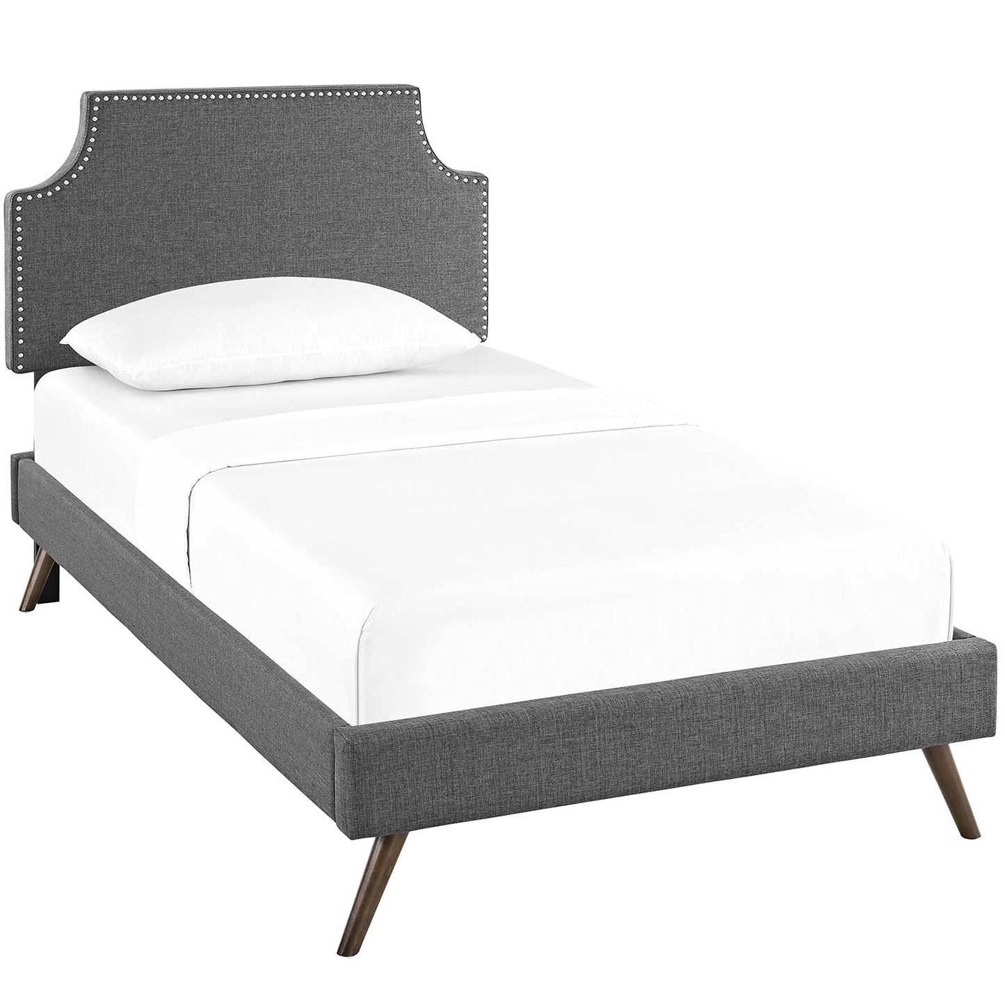 Bed | CasaFoyer Corene Platform Bed | Solid Wood Frame | Polyester Upholstery | Tapered Legs | Memory Foam Mattress Compatible | Gray | casafoyer.myshopify.com