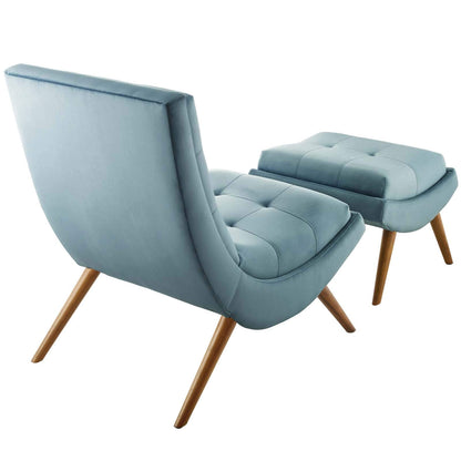 home office desk chairs | CasaFoyer Ramp Performance Velvet Lounge Chair & Ottoman Set | Stain-Resistant Upholstery | Tufted Button Accents | Cherry Stained Wood Legs | Ideal for Modern Living Rooms & Offices | casafoyer.myshopify.com