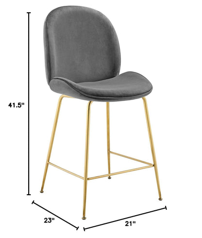 barstools | CasaFoyer Captivating Scoop Counter Stool | Vintage Glamour | Gold Stainless Steel Legs | Gray Velvet Upholstery | Dense Foam Padding | Contemporary Kitchen Stool | Footrest & Non-Marking Foot Caps | casafoyer.myshopify.com