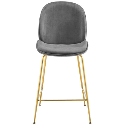barstools | CasaFoyer Captivating Scoop Counter Stool | Vintage Glamour | Gold Stainless Steel Legs | Gray Velvet Upholstery | Dense Foam Padding | Contemporary Kitchen Stool | Footrest & Non-Marking Foot Caps | casafoyer.myshopify.com
