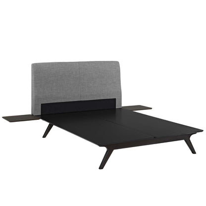 Bed | CasaFoyer Tracy Queen Bedroom Set | Modern Open Design | Toffee Brown Stain | Upholstered Headboard | Platform Legs | Includes Bed Frame & Side Tables | Mattress Not Included | casafoyer.myshopify.com