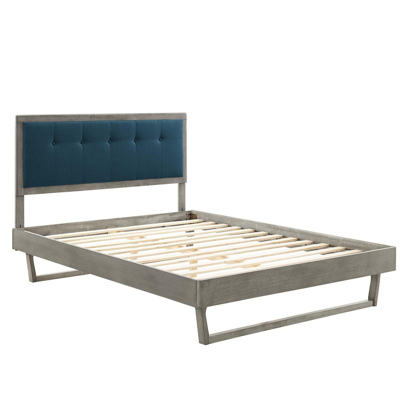 Bed | CasaFoyer Willow Tufted Wood King Platform Bed | Contemporary Charm | Natural Appeal | Mid-Century Design | Button Tufted Headboard | Sturdy Materials | Wood Slat Support | No Box Spring Needed | 601 lbs Weight Capacity | casafoyer.myshopify.com