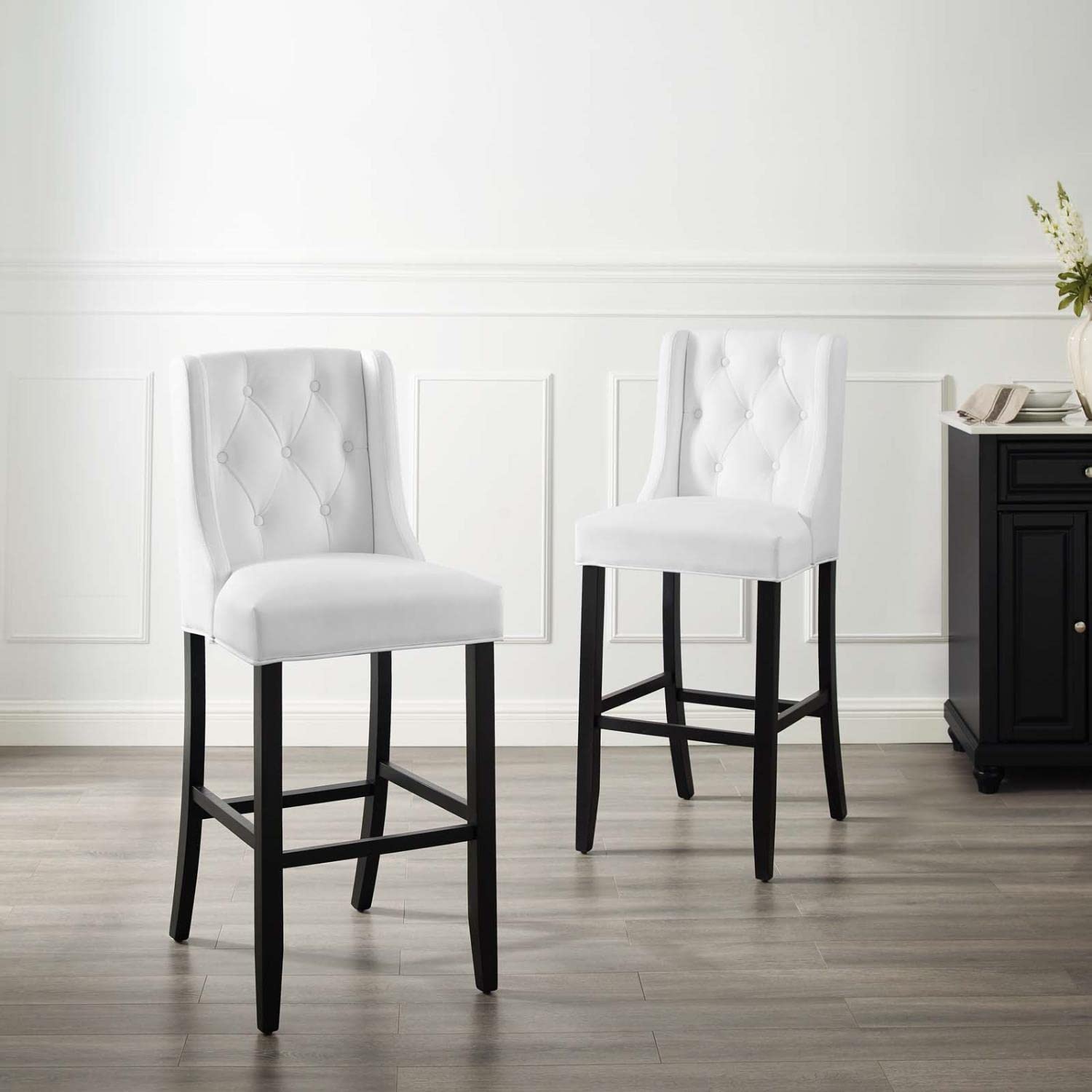 barstools | CasaFoyer Baronet Tufted Button Faux Leather Upholstered Bar Stool Set | Elegant, Comfortable, Durable | White | Set of 2 | casafoyer.myshopify.com