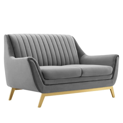 sofas | CasaFoyer Winsome Channel Tufted Performance Velvet Loveseat | Elegant Vintage Design | Stain-Resistant | Comfortable Foam Padding | Gold Accents | 600 lbs Capacity | casafoyer.myshopify.com