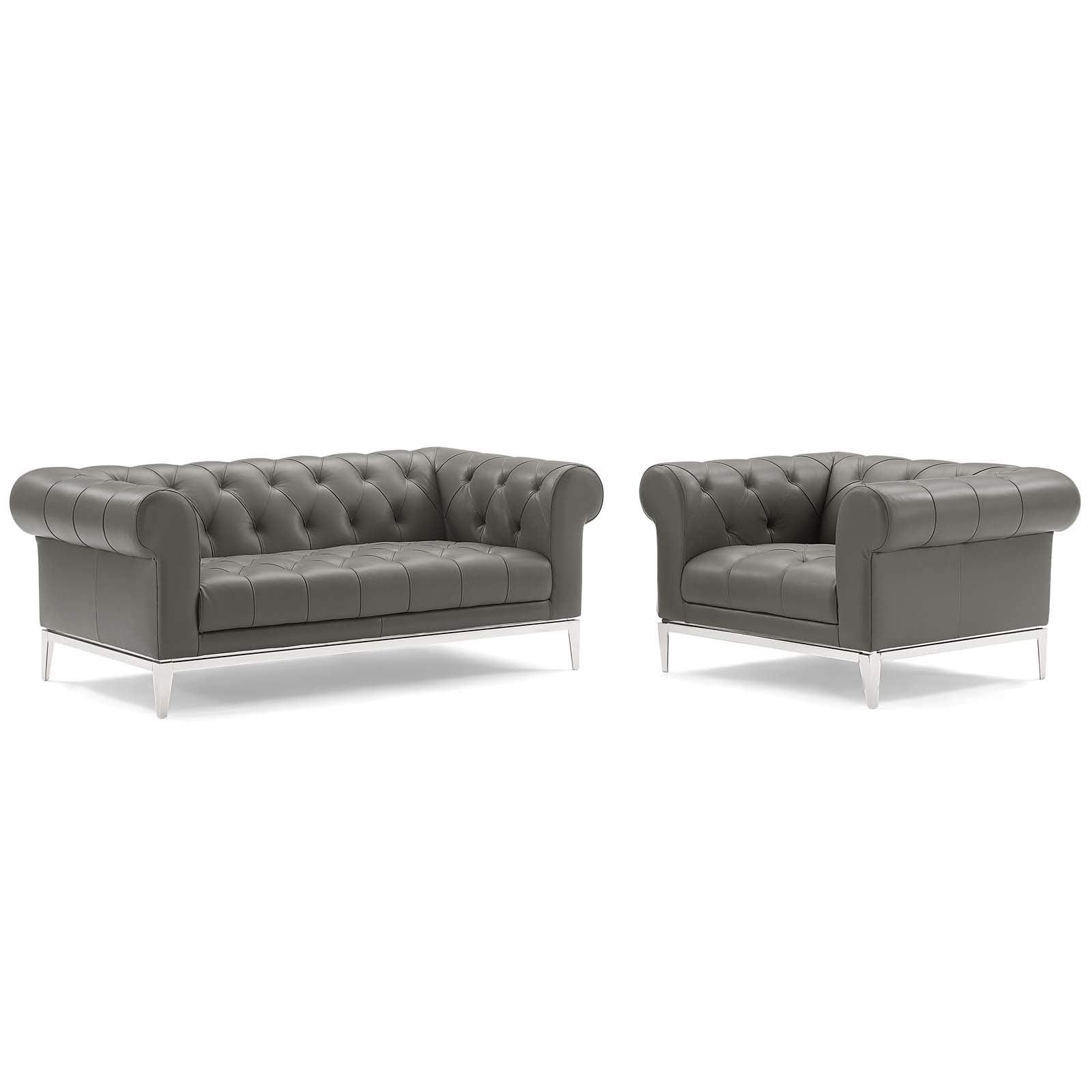 kitchen and dining room sets | CasaFoyer Idyll Leather Chesterfield Loveseat & Armchair Set | Soft Leather Upholstery | Rolled Arms | Tufted Button Accents | Luxurious & Comfortable Seating | Sturdy Stainless Steel Frame | Vintage-Inspired Design | Gray | casafoyer.myshopify.com