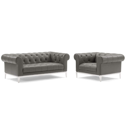 kitchen and dining room sets | CasaFoyer Idyll Leather Chesterfield Loveseat & Armchair Set | Soft Leather Upholstery | Rolled Arms | Tufted Button Accents | Luxurious & Comfortable Seating | Sturdy Stainless Steel Frame | Vintage-Inspired Design | Gray | casafoyer.myshopify.com