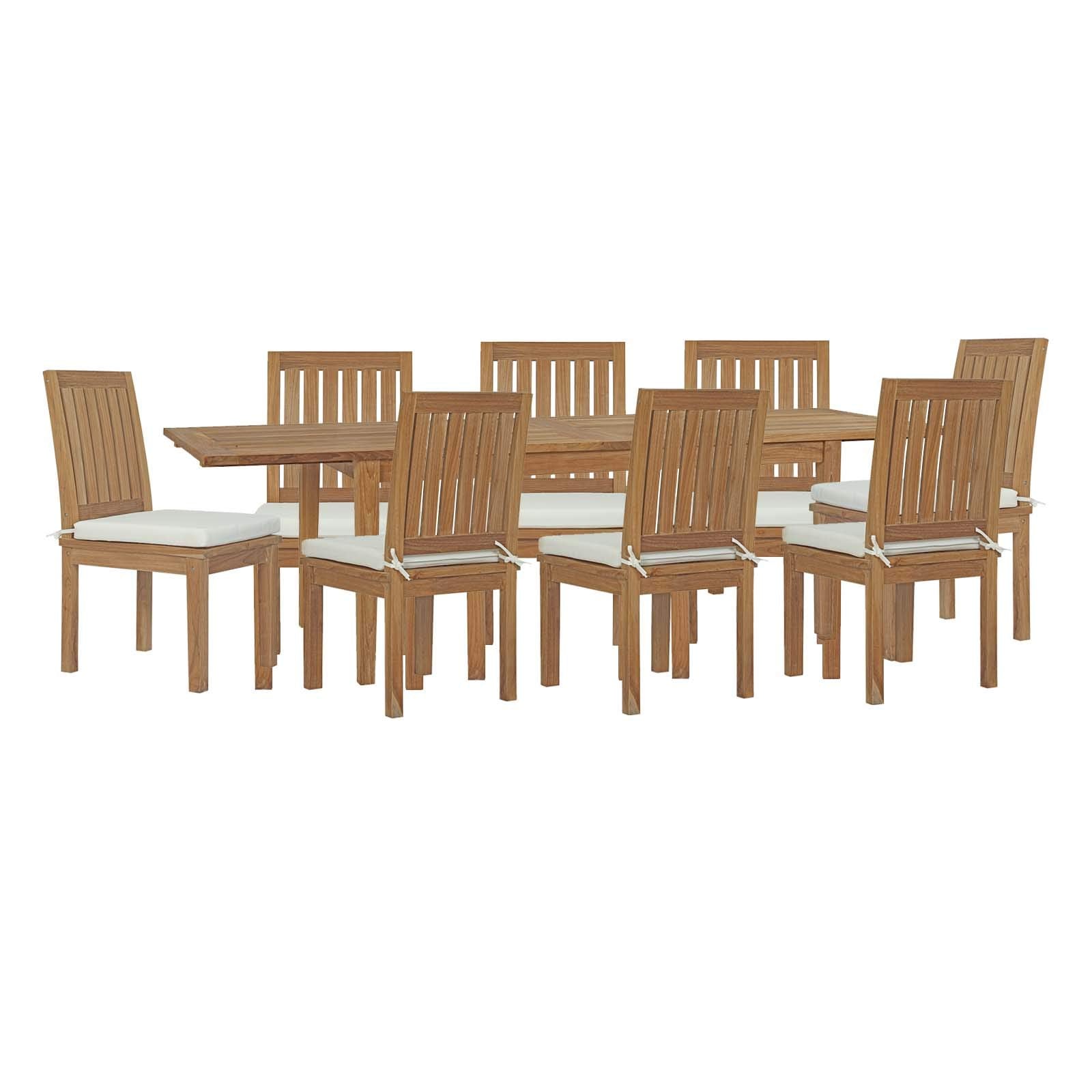 kitchen and dining room sets | CasaFoyer Marina 9 Piece Teak Wood Outdoor Patio Set | Luxury Dining Set with Extendable Table & 8 Armless Chairs | Resilient & Durable | Contemporary Design | Assembly Required | casafoyer.myshopify.com