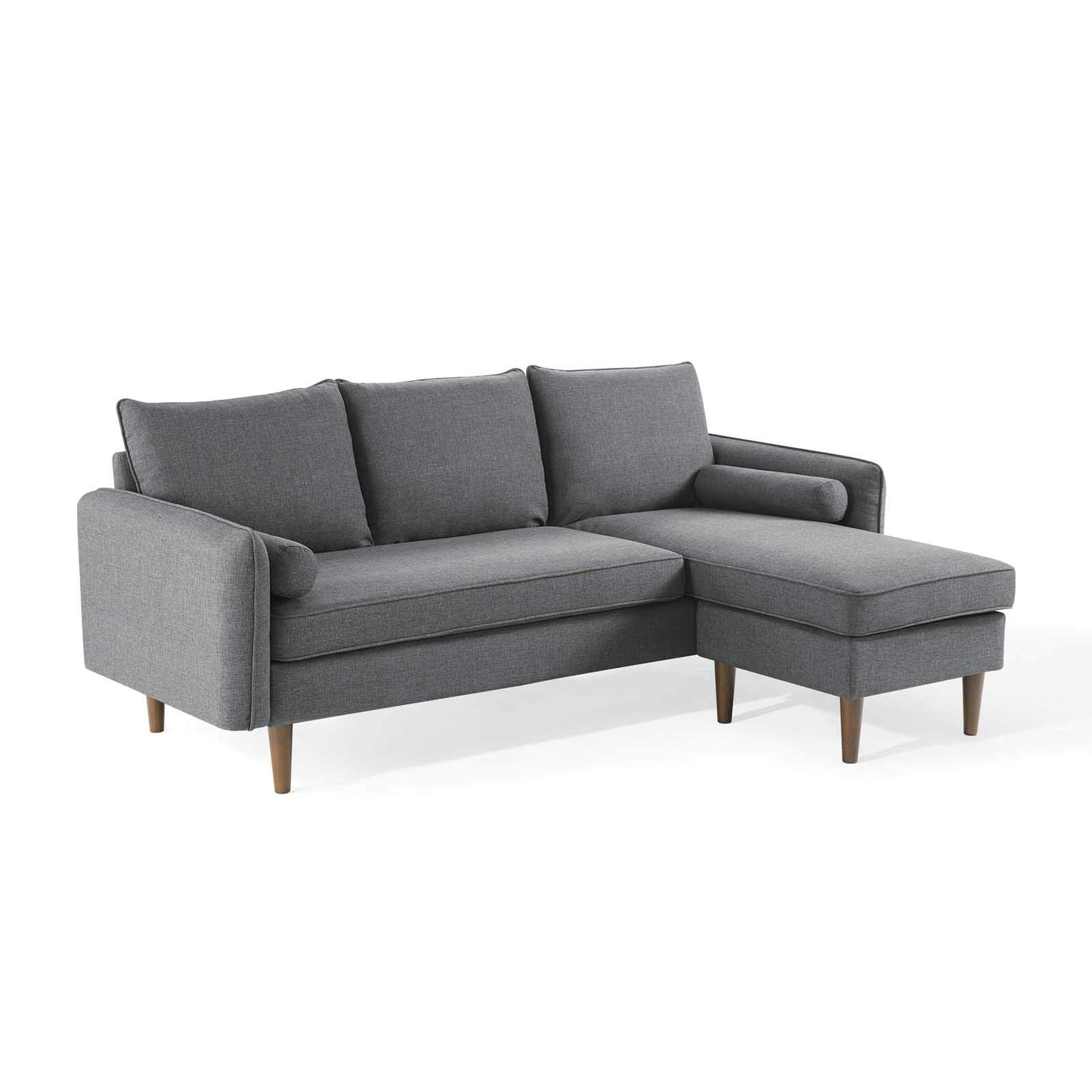 sofas | CasaFoyer Revive Upholstered Fabric Sectional Sofa | Comfortable Profile | Bolster Pillows | Luxurious Seating | Soft Polyester Upholstery | Splayed Wood Legs | Gray | casafoyer.myshopify.com