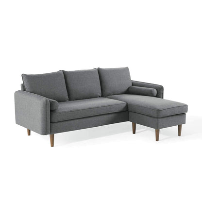 sofas | CasaFoyer Revive Upholstered Fabric Sectional Sofa | Comfortable Profile | Bolster Pillows | Luxurious Seating | Soft Polyester Upholstery | Splayed Wood Legs | Gray | casafoyer.myshopify.com