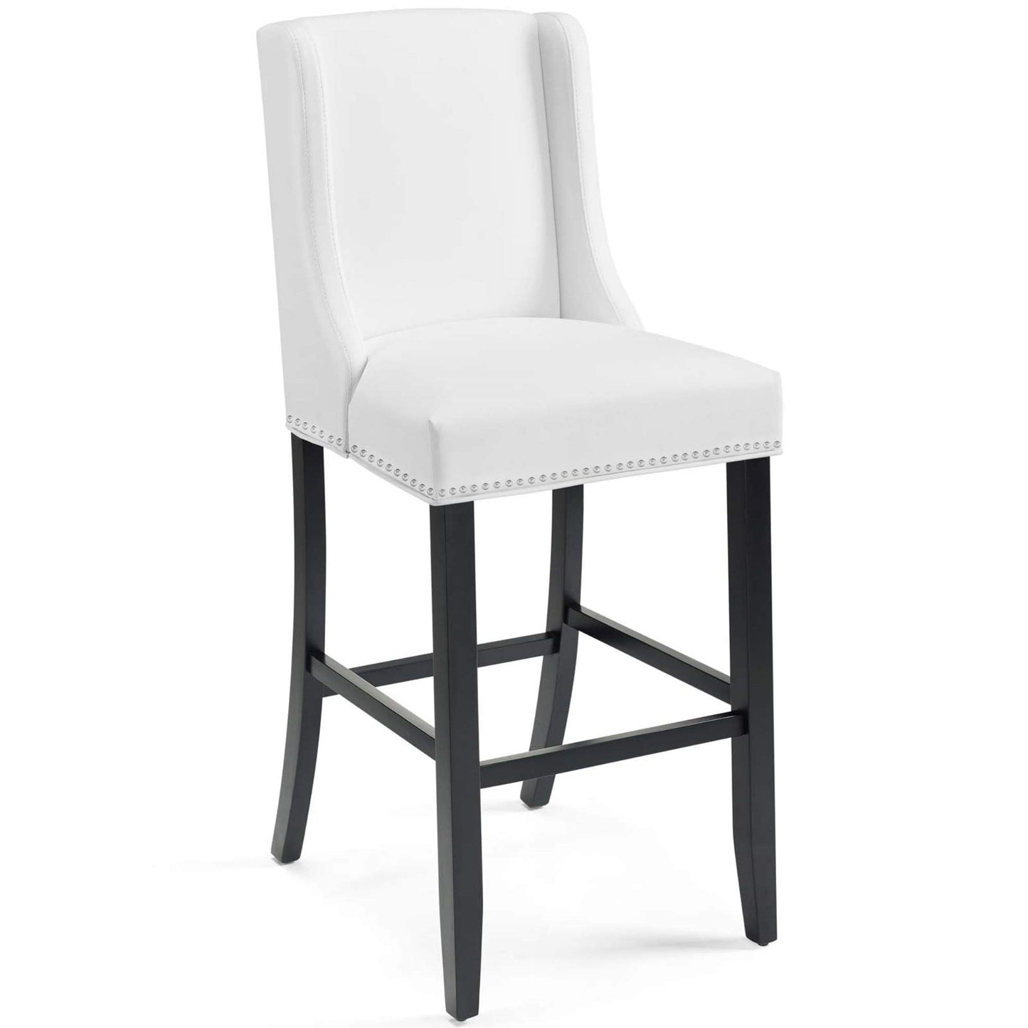 barstools | CasaFoyer Baron Faux Leather Bar Stool | Contemporary Design | Nailhead Trim | Footrest | Solid Wood Frame | White | casafoyer.myshopify.com