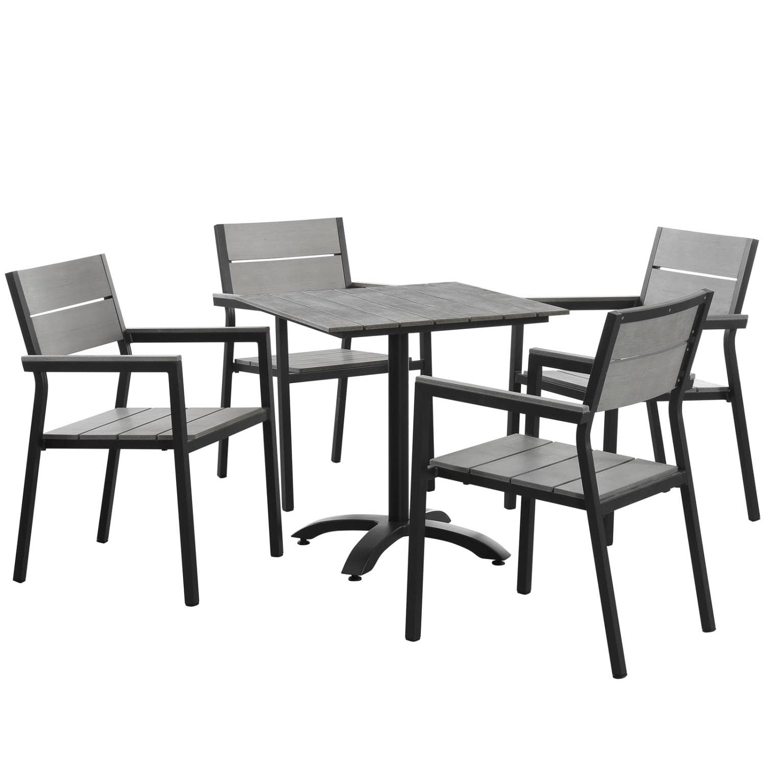 Dining Table | Maine Outdoor Patio Dining Furniture Collection | Synthetic Wood Grain Plank Boards | Aluminum Frame | Contemporary Outdoor Dining | 4 Armchairs + 1 Dining Table | casafoyer.myshopify.com