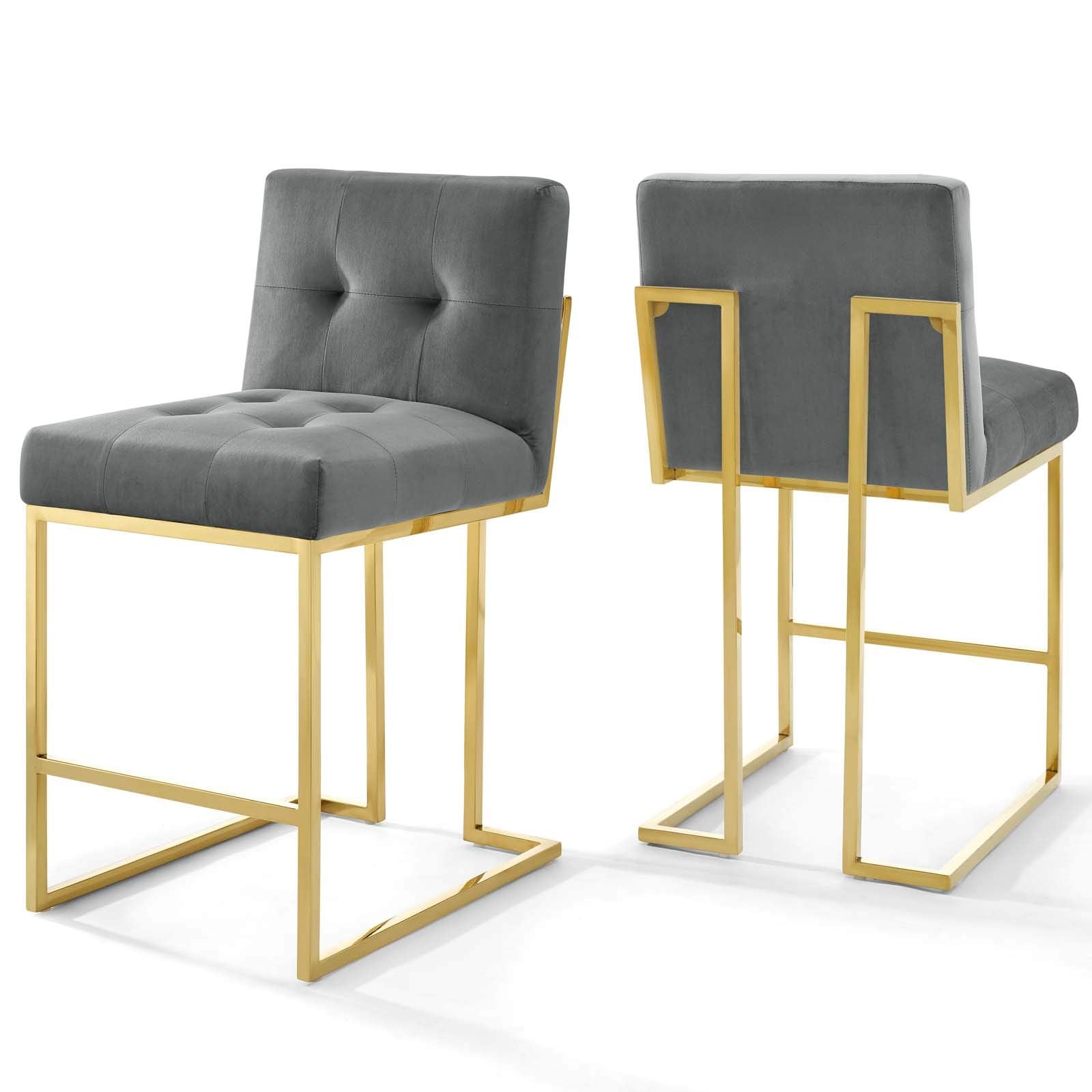 barstools | CasaFoyer Privy Counter Stool Set of 2 | Modern Design | Gold Stainless Steel Base | Performance Velvet Upholstery | 331 lbs Weight Capacity | casafoyer.myshopify.com