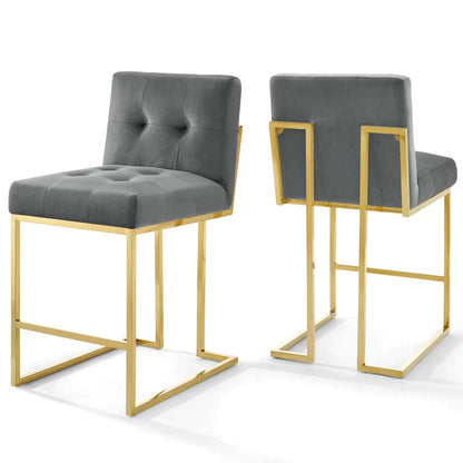 barstools | CasaFoyer Privy Counter Stool Set of 2 | Modern Design | Gold Stainless Steel Base | Performance Velvet Upholstery | 331 lbs Weight Capacity | casafoyer.myshopify.com