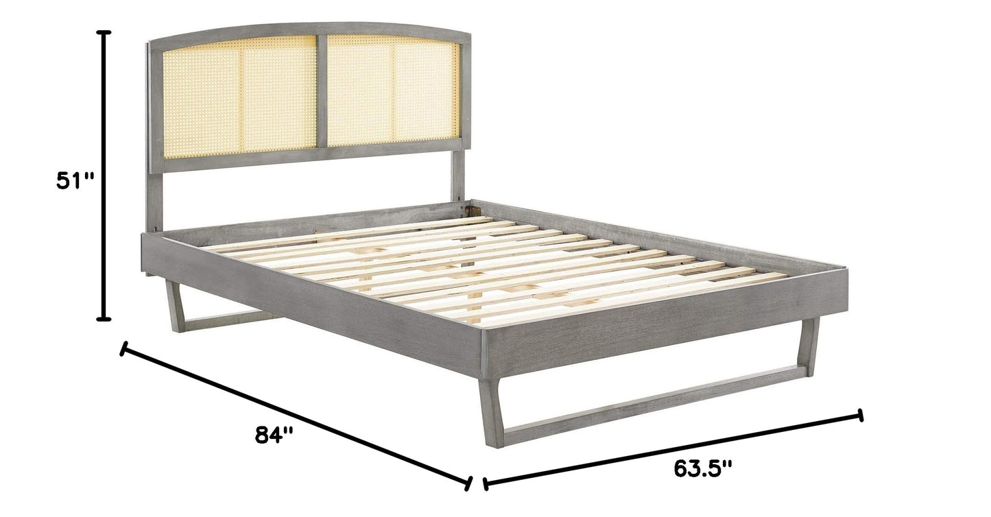 Bed | CasaFoyer Sierra Woven Cane Rattan Wood Queen Platform Bed | Mid-Century Modern Design | Tropical Flair | Durable & Stable | No Box Spring Needed | Gray | casafoyer.myshopify.com