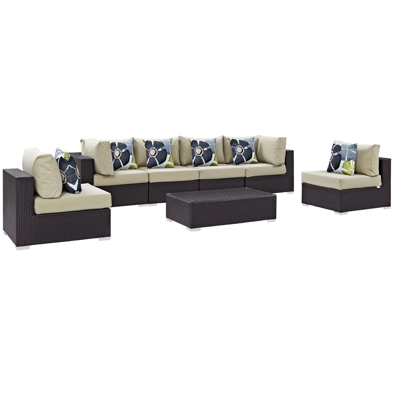 kitchen and dining room sets | CasaFoyer Convene Outdoor Sectional Set | Durable Rattan Weave | Weather-Resistant Cushions | 7 Piece Patio Sofa Set | Espresso Beige | casafoyer.myshopify.com