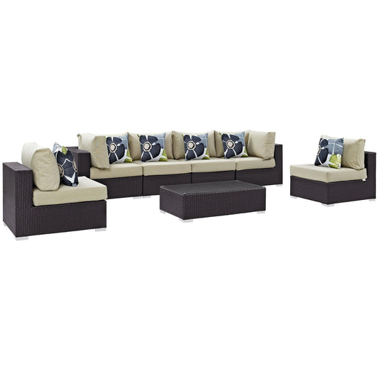 kitchen and dining room sets | CasaFoyer Convene Outdoor Sectional Set | Durable Rattan Weave | Weather-Resistant Cushions | 7 Piece Patio Sofa Set | Espresso Beige | casafoyer.myshopify.com