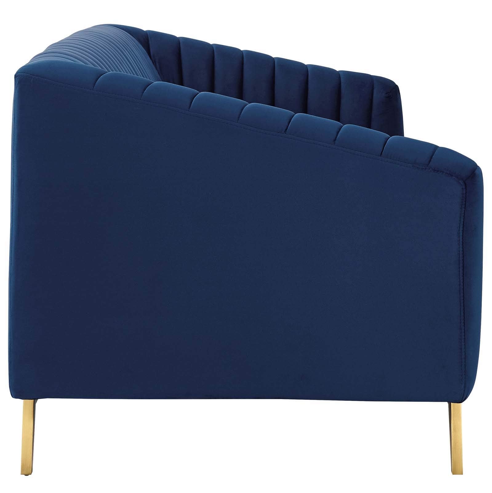 home office desk chairs | CasaFoyer Valiant Performance Velvet Sofa | Retro Modern Design | Vertical Channel Tufting | Stain-Resistant Upholstery | Luxurious Comfort | Gold Stainless Steel Legs | 900 lbs Capacity | casafoyer.myshopify.com