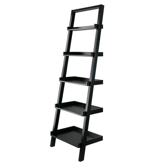 SHELF | Ergode  Wood Bellamy Leaning Shelf | Sleek & Stylish Space-Saving Solution | 5 Tiers of Open Shelves | Black Finish | Easy Assembly & Wall Attachment | casafoyer.myshopify.com