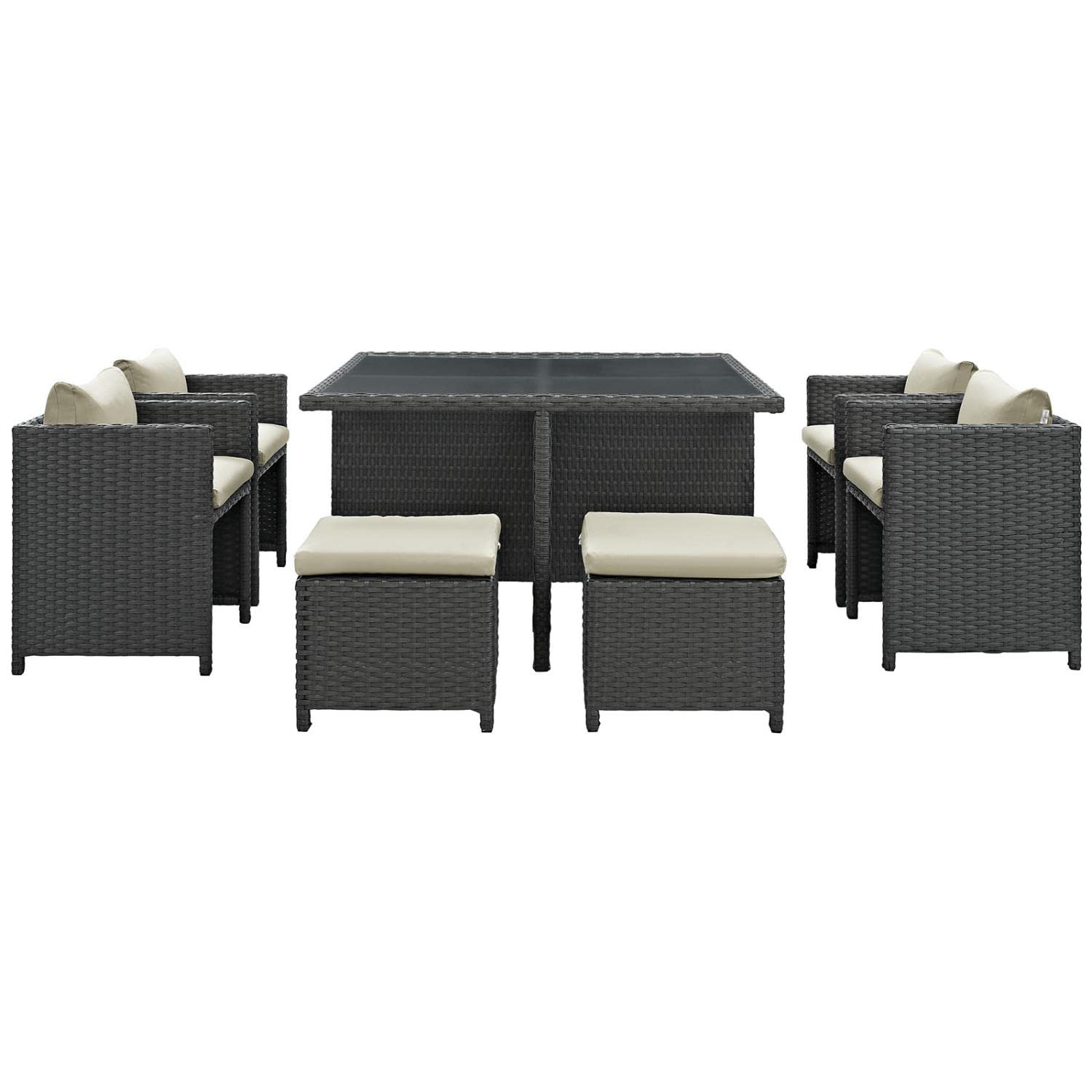 Patio Furniture Sets | Sojourn Outdoor Patio Dining Furniture Set | Sunbrella Cushions | Synthetic Rattan | UV Protection | Aluminum Frame | 9 Piece | casafoyer.myshopify.com
