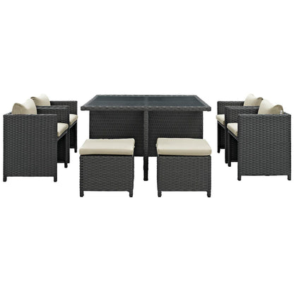 Patio Furniture Sets | Sojourn Outdoor Patio Dining Furniture Set | Sunbrella Cushions | Synthetic Rattan | UV Protection | Aluminum Frame | 9 Piece | casafoyer.myshopify.com