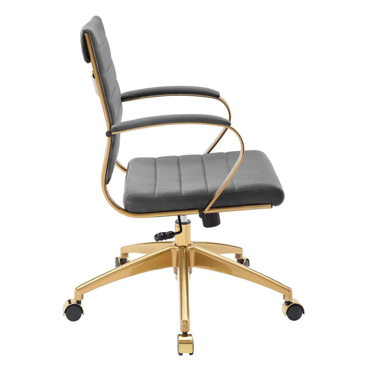 home office desk chairs | CasaFoyer Jive Mid Back Office Chair | Stylish & Functional | Ribbed Velvet Back | Stain-Resistant Performance Velvet | 90-Degree Wrist Angling | Chrome-Plated Aluminum Base | Easy Mobility | Tension Knob & Tilt Lock | Modern Office Design | Gray | casafoyer.myshopify.com