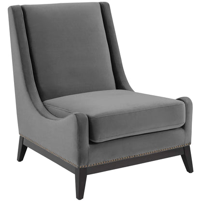 home office desk chairs | CasaFoyer Confident Accent Lounge Chair | Luxurious Plush Velvet | Nailhead Trim | Sturdy Rubberwood Frame | Removable Seat Cushion | Gray | casafoyer.myshopify.com