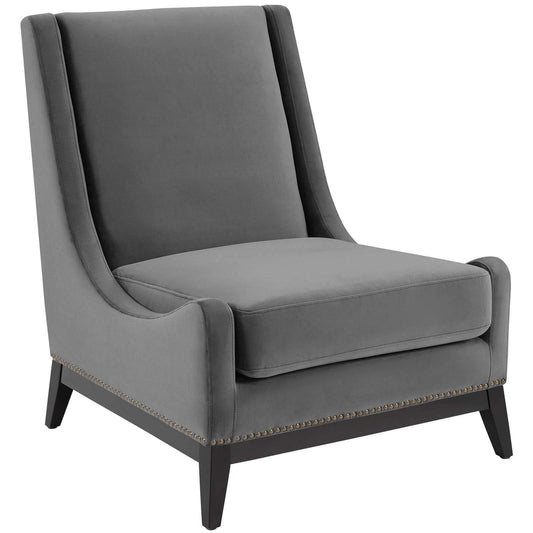 home office desk chairs | CasaFoyer Confident Accent Lounge Chair | Luxurious Plush Velvet | Nailhead Trim | Sturdy Rubberwood Frame | Removable Seat Cushion | Gray | casafoyer.myshopify.com