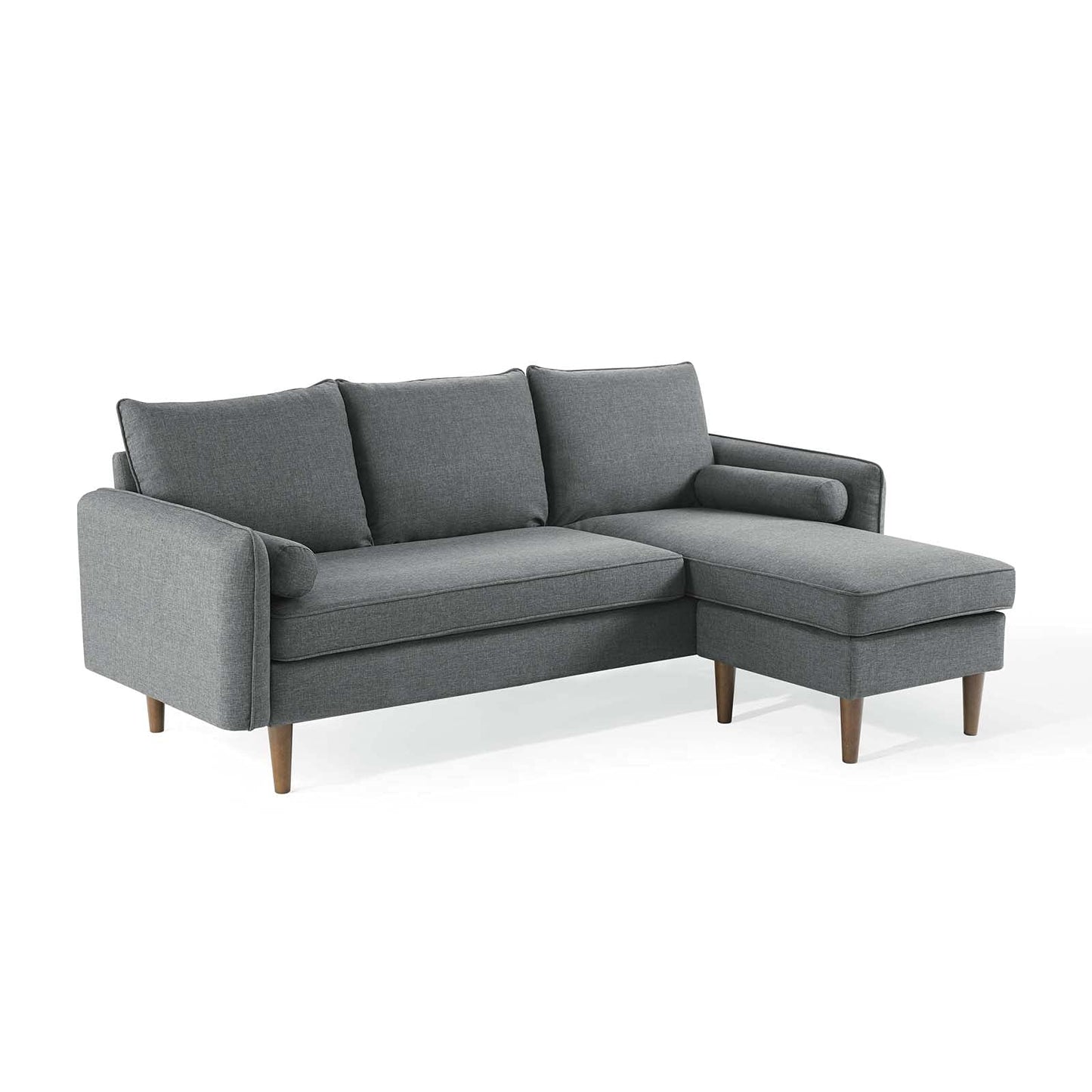 sofas | CasaFoyer Revive Upholstered Fabric Sectional Sofa | Comfortable Profile | Bolster Pillows | Luxurious Seating | Soft Polyester Upholstery | Splayed Wood Legs | Gray | casafoyer.myshopify.com